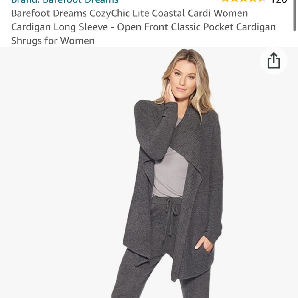 Barefoot Dreams Grey Cozy Chic Lite Coastal Open Front Cardigan